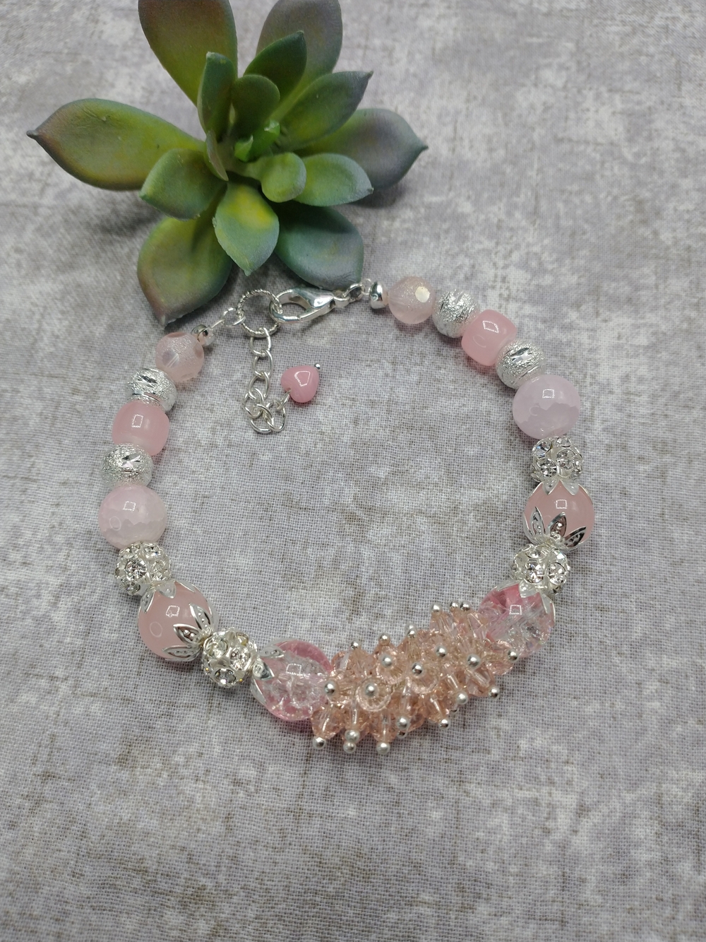New Hand Crafted Beaded Cluster Chunky Bracelet